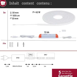 MaxLED Flow Strip LED Kit de base blanc chaud 5m revêtue 52W 1300lm/m 180 LEDs/m 2700K 75VA