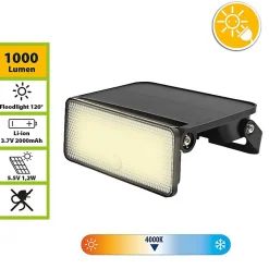 MAYA : Projecteur LED solaire de 1000 lumens. Orientable. Avec détecteur de mouvement. Noir