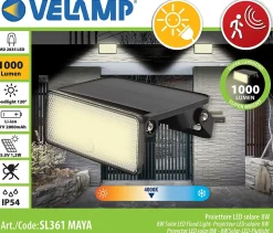 MAYA : Projecteur LED solaire de 1000 lumens. Orientable. Avec détecteur de mouvement. Noir