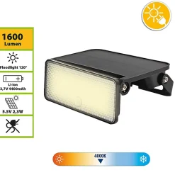 MAYA XL : Projecteur LED solaire 1600 lumens. Réglable. Avec détecteur de mouvement. Noir