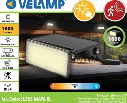 MAYA XL : Projecteur LED solaire 1600 lumens. Réglable. Avec détecteur de mouvement. Noir