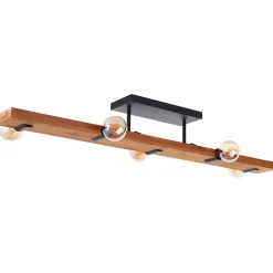 MERTES Plafonnier 5L noir/bois E27 40W métal/bois ampoule non incluse