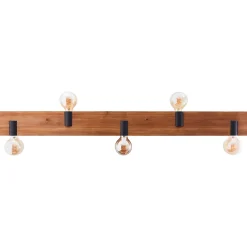 MERTES Plafonnier 5L noir/bois E27 40W métal/bois ampoule non incluse