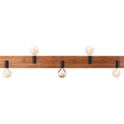 MERTES Plafonnier 5L noir/bois E27 40W métal/bois ampoule non incluse