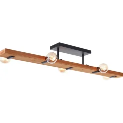 MERTES Plafonnier 5L noir/bois E27 40W métal/bois ampoule non incluse