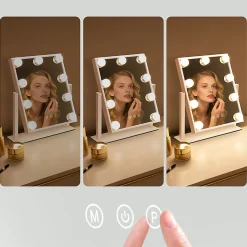 Miroir de maquillage nettlife avec éclairage hollywood mirror - miroir de courtoisie avec 9 led petit miroir cosmétique 3 modes