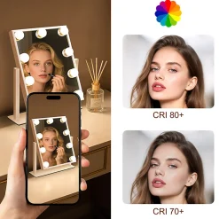 Miroir de maquillage nettlife avec éclairage hollywood mirror - miroir de courtoisie avec 9 led petit miroir cosmétique 3 modes