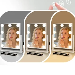 Miroir de maquillage nettlife avec éclairage hollywood mirror - miroir de courtoisie avec 9 led petit miroir cosmétique 3 modes