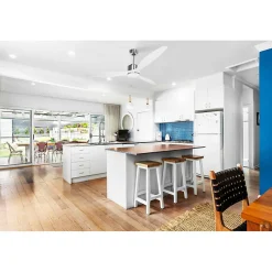 Modulo de KlassFan - Super destratificateur et ventilateur DC 166 cm Chrome pales bois blanc avec Lumière 30 à 60 m²