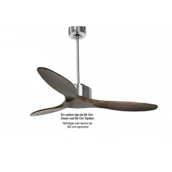 Modulo de KlassFan - Super destratificateur et ventilateur DC 132 cm Chrome pales bois sombre sans Lumière 25 à 40 m²
