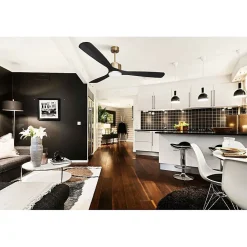 Modulo de KlassFan - Super destratificateur et ventilateur DC 166 cm Laiton pales bois noir avec Lumière 30 à 60 m²