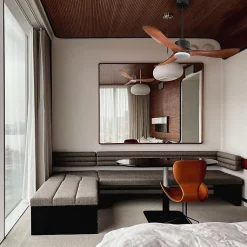 Modulo de KlassFan - Ventilateur de plafond DC avec Lumière pales marrons et gris basalte, thermostat idéal pour 25 à 40 m²