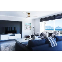 Modulo Low Profile Regular - un ventilateur pour plafond bas , DC 132 cm Laiton pales bois blanc sans Lumière 20 à 40 m²