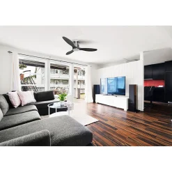 Modulo Low Profile Regular - un ventilateur pour plafond bas , DC 132 cm Chrome pales bois sombre sans Lumière 20 à 40 m²