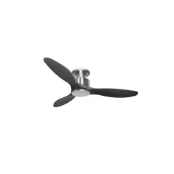 Modulo Low Profile Regular - un ventilateur pour plafond bas , DC 132 cm Chrome pales bois sombre sans Lumière 20 à 40 m²