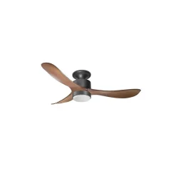 Modulo Low Profile Regular - un ventilateur pour plafond bas , DC 132 cm Noir pales abs marron Lumière Dimmable 20 à 40 m²