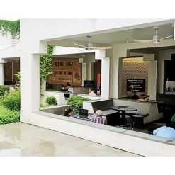 Modulo Regular Exterior - un ventilateur pour extérieur IP44, DC 127 cm Chrome pales abs marron Lumière dimmable 20 à 30 m²