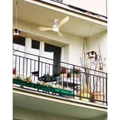 Modulo Regular Exterior - un ventilateur pour extérieur IP44, DC 132 cm Blanc pales abs marron clair sans Lumière 20 à 30 m²