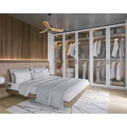 Modulo Regular Ring - Super destratificateur et ventilateur DC 106 cm noir pales bois clair sans Lumière 15 à 20 m²