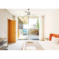 Modulo Regular Ring - Super destratificateur et ventilateur DC 106 cm chrome pales bois blanc sans Lumière 15 à 20 m²