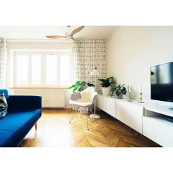 Modulo Regular Ring - Super destratificateur et ventilateur DC 132 cm Blanc pales bois clair sans Lumière 25 à 40 m²