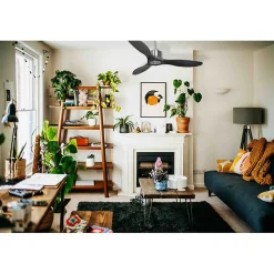 Modulo Regular Ring - Super destratificateur et ventilateur DC 132 cm Chrome pales bois noir sans Lumière 25 à 40 m²