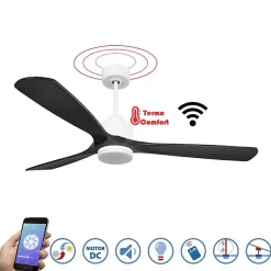 Modulo Slim - Super destratificateur et ventilateur DC 166 cm blanc pales bois noir idéal 30 à 60 m²