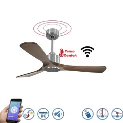 Modulo Slim - Super destratificateur et ventilateur DC 132 cm chrome pales bois sombre idéal 26 à 40 m²