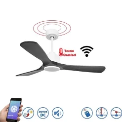 Modulo Slim - Super destratificateur et ventilateur DC 132 cm blanc pales bois noir idéal 26 à 40 m²