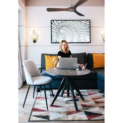 Modulo Slim Ring - Super destratificateur et ventilateur DC 132 cm chrome pales bois sombre idéal 26 à 40 m²