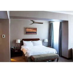 Modulo Slim Ring - Super destratificateur et ventilateur DC 106 cm chrome pales bois sombre idéal 10 à 20 m²