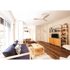 Modulo Slim Ring - Super destratificateur et ventilateur DC 132 cm blanc pales bois clair idéal 26 à 40 m²