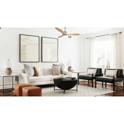 Modulo Slim Ring - Super destratificateur et ventilateur DC 132 cm chrome pales bois clair idéal 26 à 40 m²