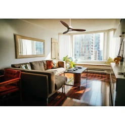 Modulo Slim Ring - Super destratificateur et ventilateur DC 132 cm blanc pales bois sombre idéal 26 à 40 m²