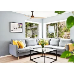 Modulo slim - Super destratificateur et ventilateur DC 132 cm Marron pales bois clair avec Lumière 25 à 35 m²