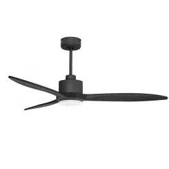 Modulo slim - Super destratificateur et ventilateur DC 132 cm Gris basalte pales bois noir avec Lumière 25 à 35 m²