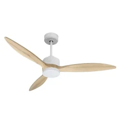 Modulo slim - Super destratificateur et ventilateur DC 132 cm Blanc pales bois clair avec Lumière 25 à 35 m²