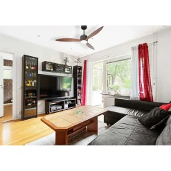 Modulo slim - Super destratificateur et ventilateur DC 132 cm Gris basalte pales bois sombre avec Lumière 25 à 35 m²