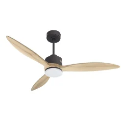 Modulo slim - Super destratificateur et ventilateur DC 132 cm Chocolat pales bois clair avec Lumière 25 à 35 m²