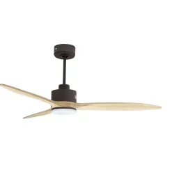 Modulo slim - Super destratificateur et ventilateur DC 132 cm Chocolat pales bois clair avec Lumière 25 à 35 m²