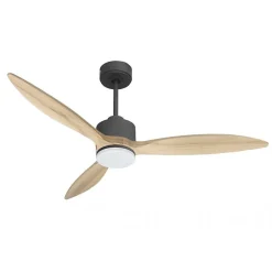 Modulo slim - Super destratificateur et ventilateur DC 132 cm Gris basalte pales bois clair avec Lumière 25 à 35 m²