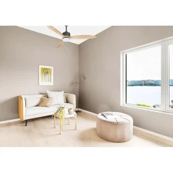 Modulo slim - Super destratificateur et ventilateur DC 132 cm Gris basalte pales bois clair avec Lumière 25 à 35 m²