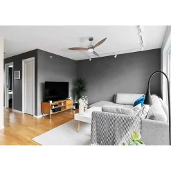 Modulo slim - Super destratificateur et ventilateur DC 132 cm Chrome pales bois sombre avec Lumière 25 à 35 m²