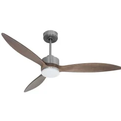 Modulo slim - Super destratificateur et ventilateur DC 132 cm Chrome pales bois sombre avec Lumière 25 à 35 m²