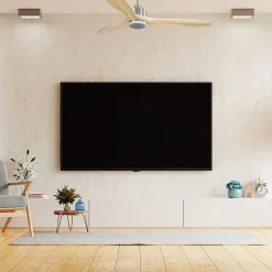 Modulo Slim - Super destratificateur et ventilateur DC 166 cm chrome avec lumière pales bois clair idéal 30 à 60 m²