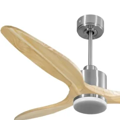 Modulo Slim - Super destratificateur et ventilateur DC 166 cm chrome avec lumière pales bois clair idéal 30 à 60 m²