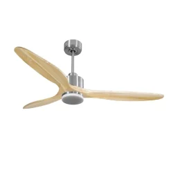 Modulo Slim - Super destratificateur et ventilateur DC 166 cm chrome avec lumière pales bois clair idéal 30 à 60 m²
