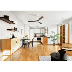 Modulo Slim - Super destratificateur et ventilateur DC 132 cm blanc avec lumière pales bois sombre idéal 26 à 40 m²