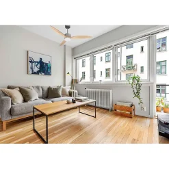 Modulo slim - Super destratificateur et ventilateur DC 132 cm Chrome pales bois clair avec Lumière 25 à 35 m²