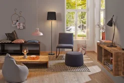 Neordic Lampadaire Enja E27 max. 20W Noir Cuivre Tissus Marbre Métal